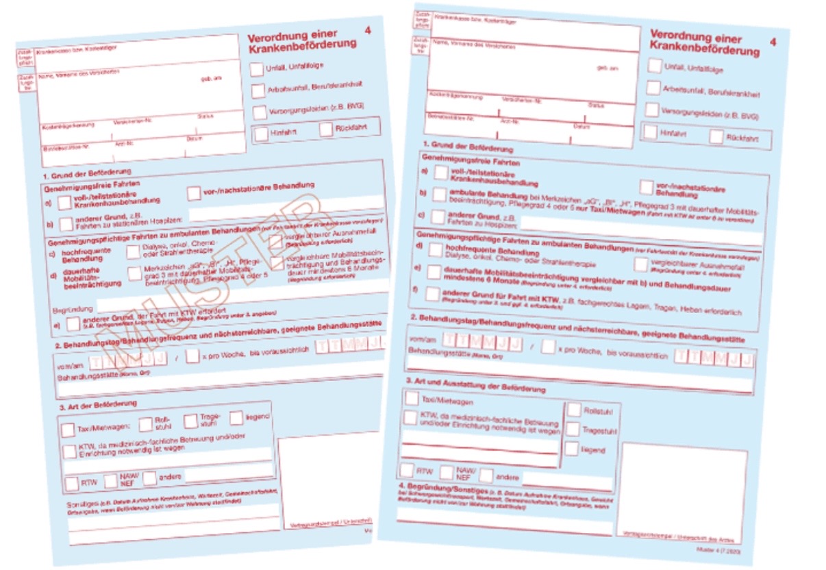 Muster eines Transportscheins (Verordnung einer Krankenbeförderung)